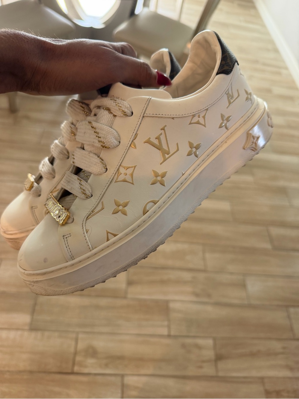 Louis Vuitton White & Gold Monogram Platform Sneaker